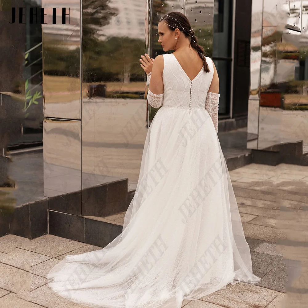 JEHETH Exquisite Wedding Dresses For Woman Sleeveless V-Neck Bridal Gowns Modern Tulle A-Line Plus Size vestidos de novia