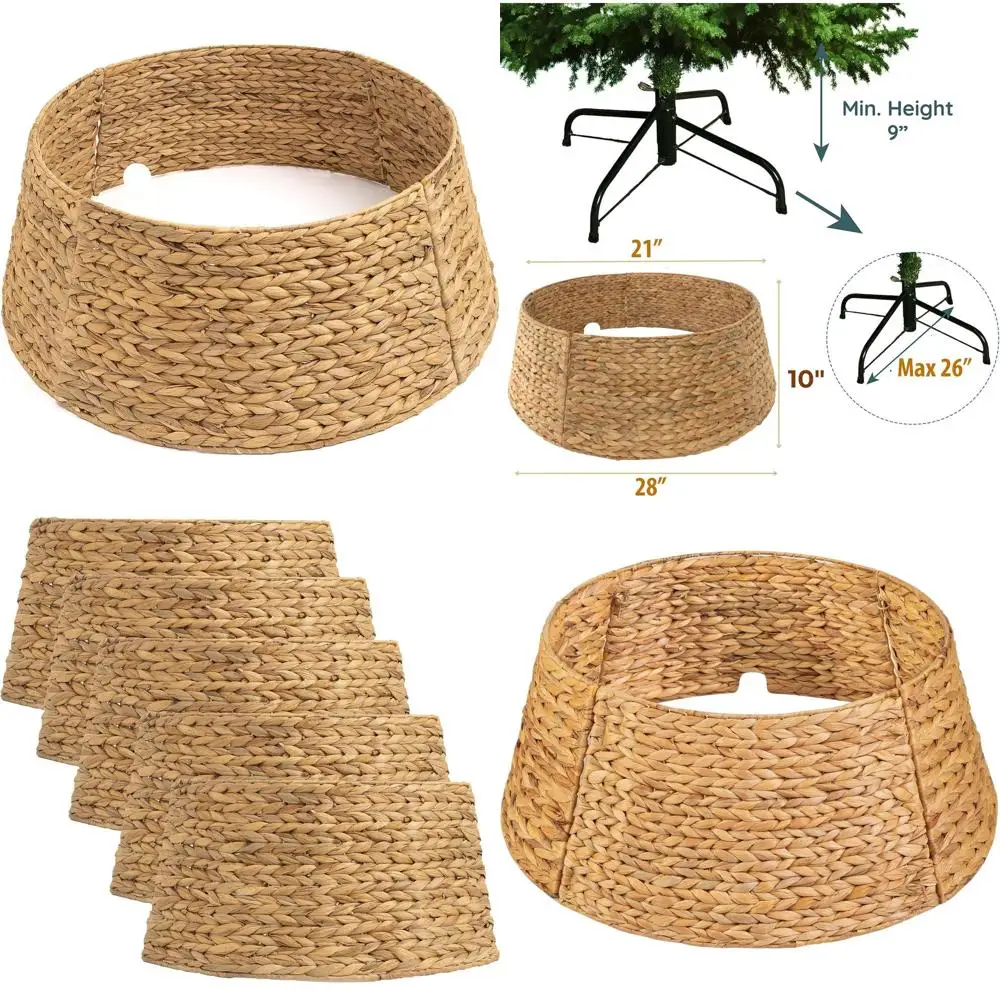

Adjustable 28 Christmas Tree Skirt, Water Hyacinth Material, Protects Base and Keeps Pets Away