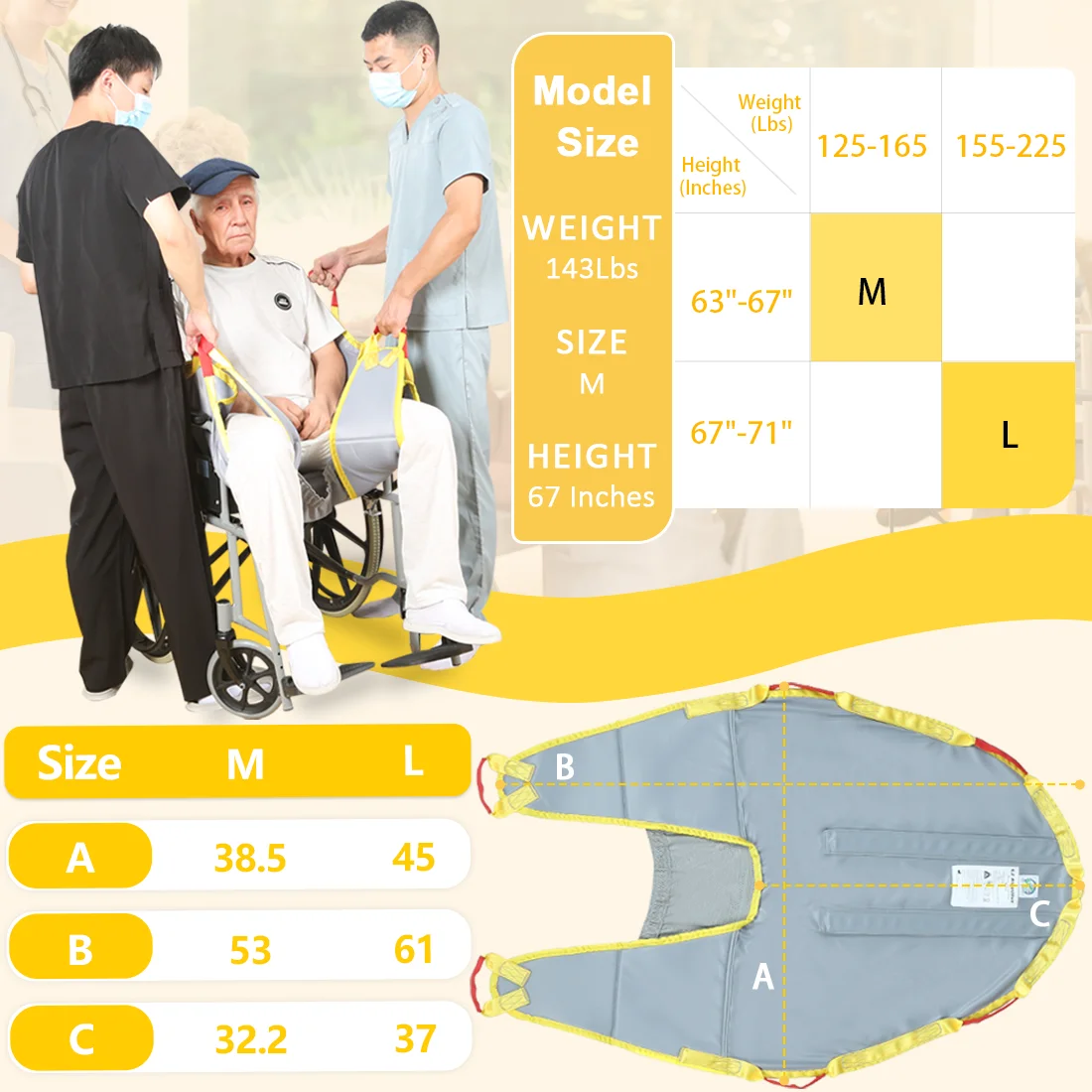 

Ehucon Patient Lift Sling, Manual Lifting Sling for Use in Narrow Place, Hand Lift Transfer Sling, Safety Working Load 500 lbs