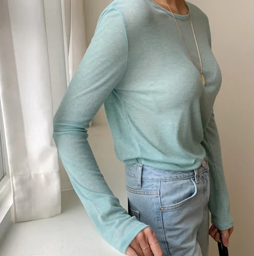 

Slim Fit Long Sve T-irt Women's Base irt Inner Wear Pure Color round Ne Commute Sle Korean Version Thin Material