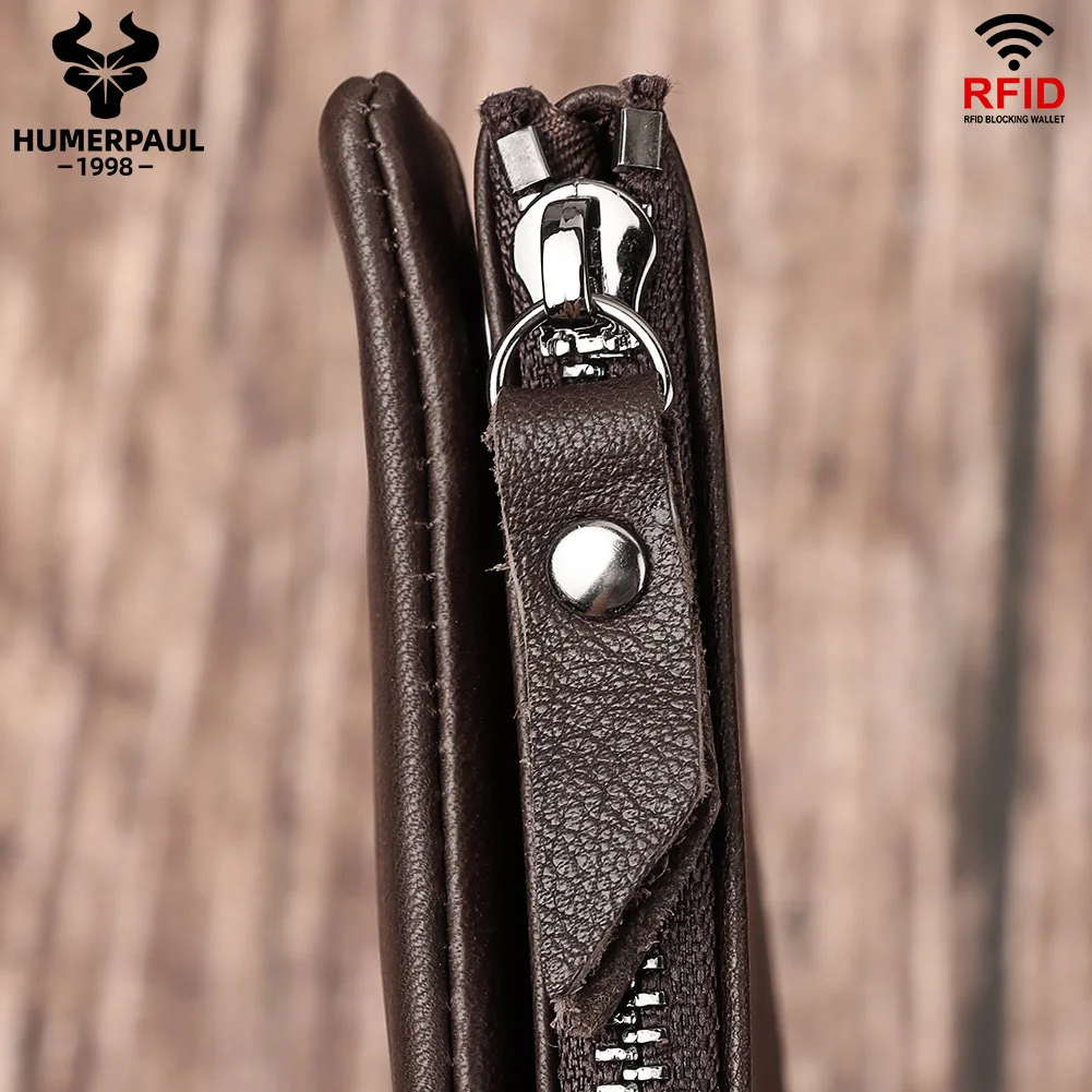 LAREET RFID Senior Short Wallet For Men Genuine Leather Wallets With Card Holder Bifold Zip Coin Pocket Small Billetera Hombre