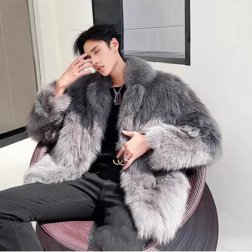 Boys Long Sleeve Handsome Jackets Men's Young Trendy Fashion Imitation Fur Integrated Coats Fox Fur Imitation Leather Jackets