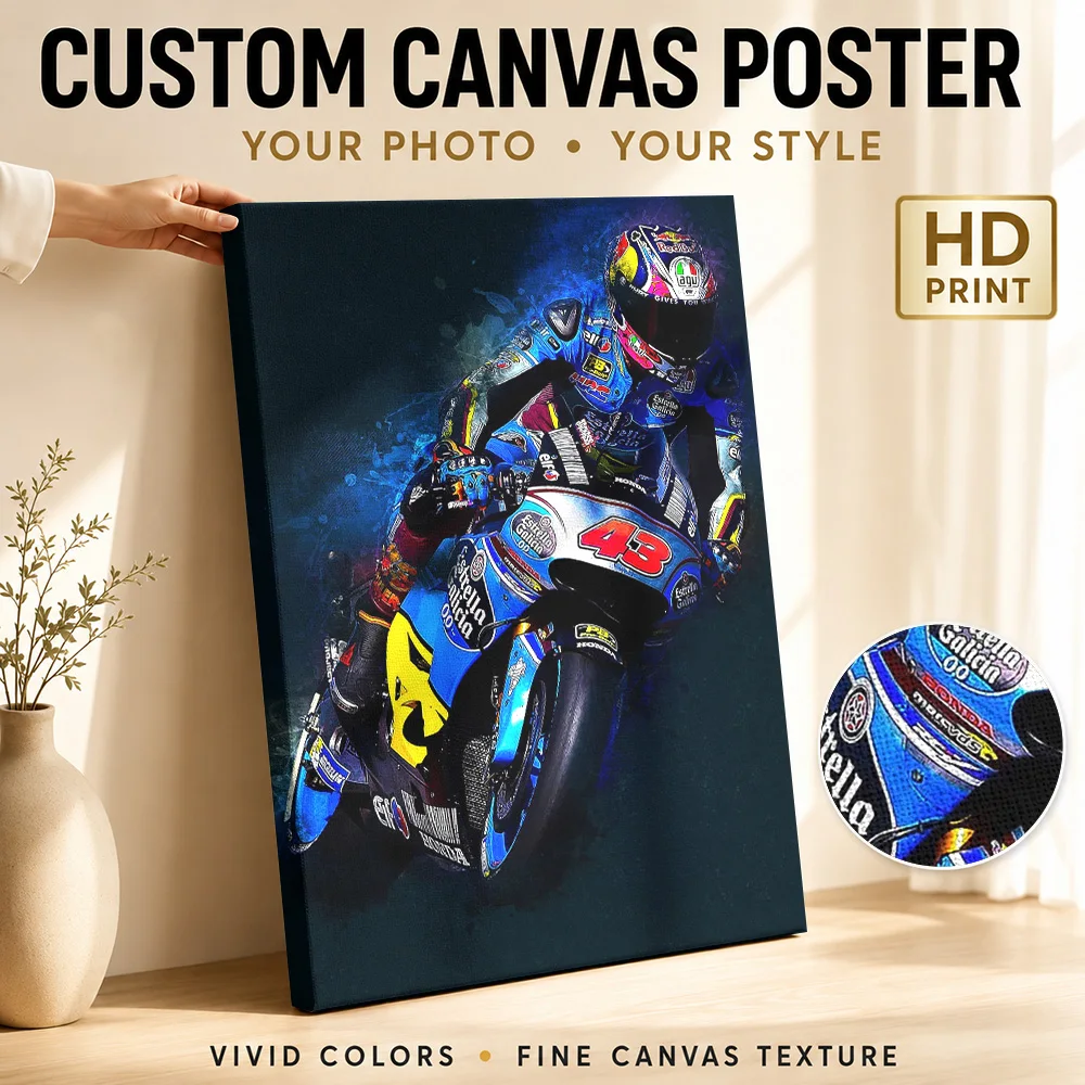Jack Miller MotoGP Cornering Framed Canvas Poster Bold Action Design Wall Decor With Customized Photo For Garage Ideal Fan Gift