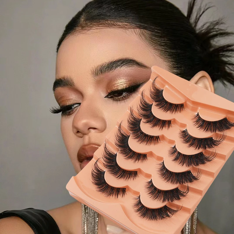 6 pares de cílios postiços fofos estilo europeu e americano C curvados, cílios postiços fofos, macios, flexíveis, reutilizáveis e grossos