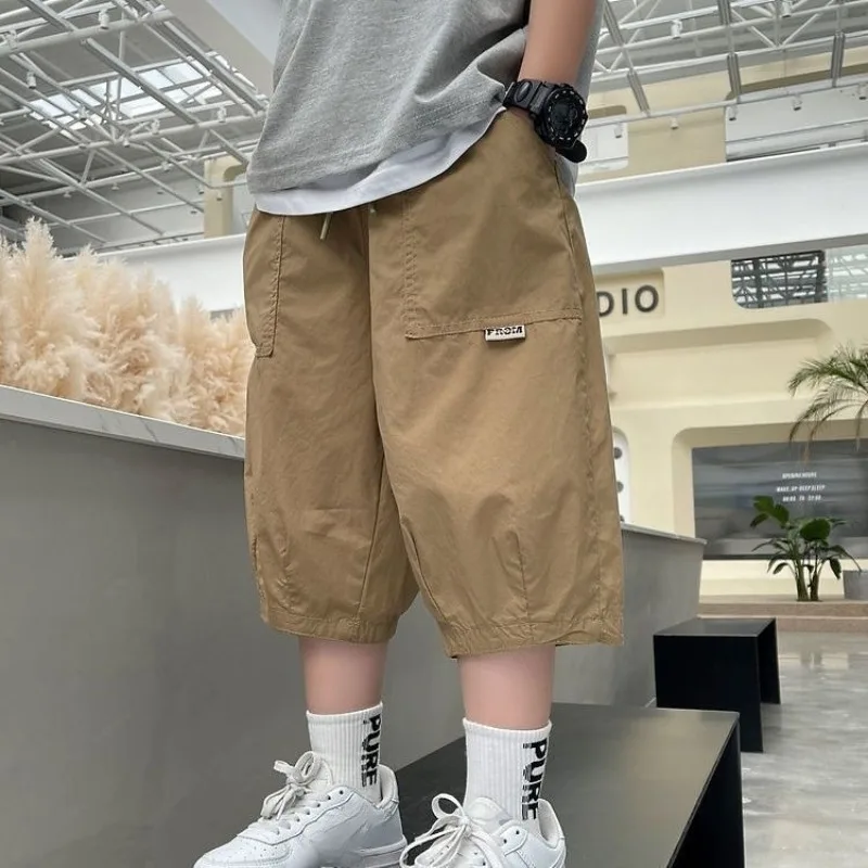 Boys Summer Pants 2026 New Korean Style Loose Fit Capri Trousers Middle Kids Casual Cropped Bottoms  137