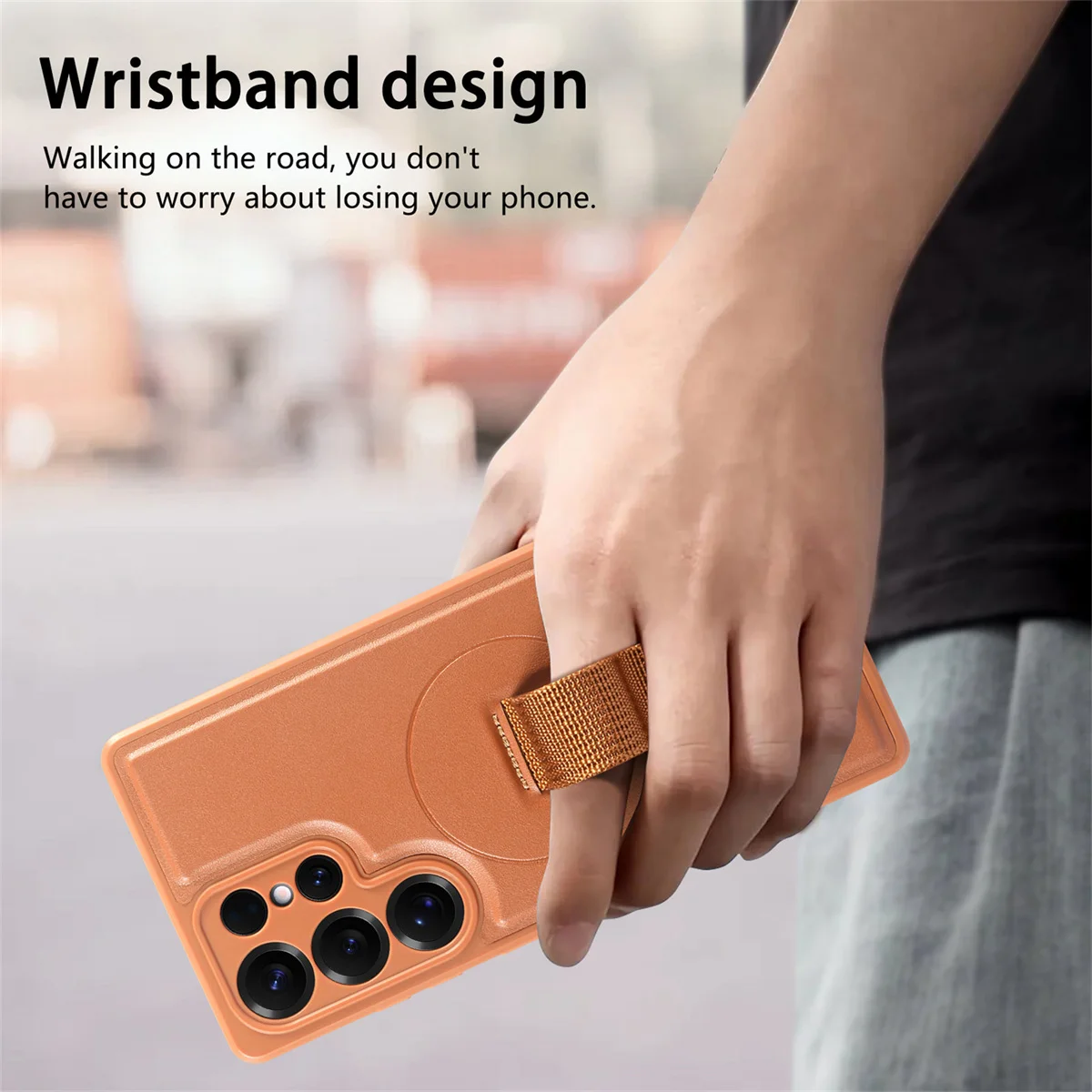 For Magsafe Magnetic Wrist Strap Phone Case for Samsung Galaxy S25 Edge S25 Ultra S26 Plus Leather ShockProof Protective Cover