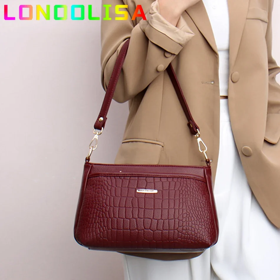 3 Layers Alligator Pattern Handbag for Working Women Leather Shoulder Messenger Female Bag Lady Shopping Mommy Handle Sac Bolso