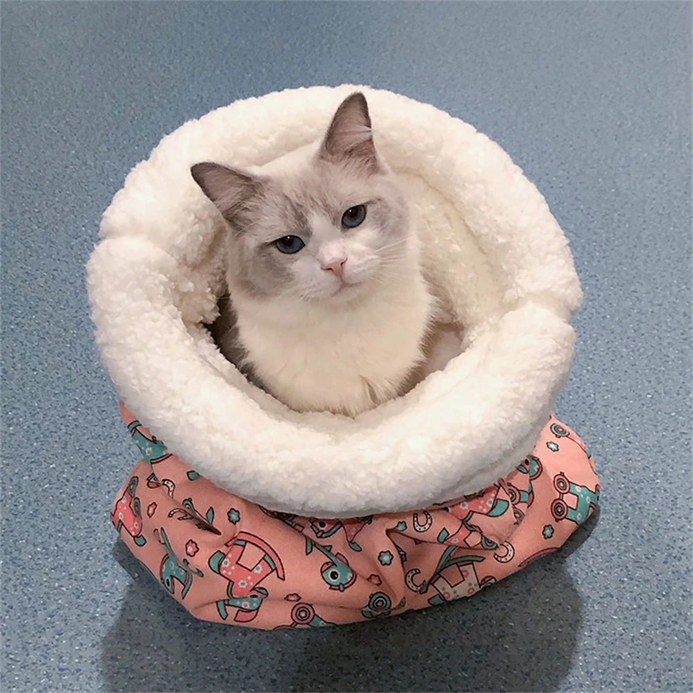 

Soft Comfortable Cat Sleeping Bag Fluffy Thicken Pocket Type Pet Bed Fleece Puppy Kennel Winter Warm Semi Closed Kitten Nest