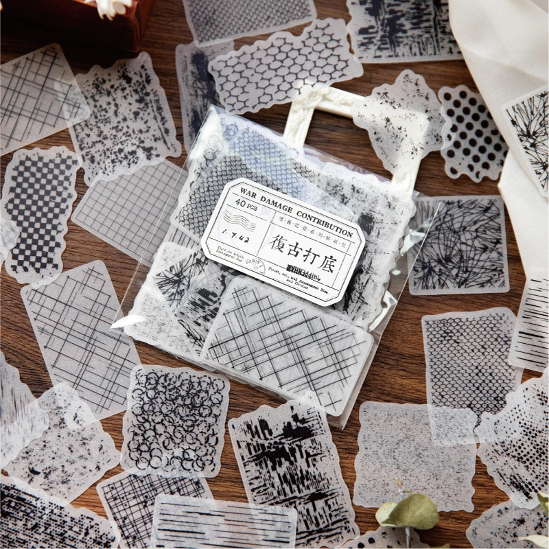 Yoofun DIY 라벨 레트로 흑백 스티커, 크리에이티브 하프 투명 라벨, 저널 스크랩북 다이어리용, 40 개 