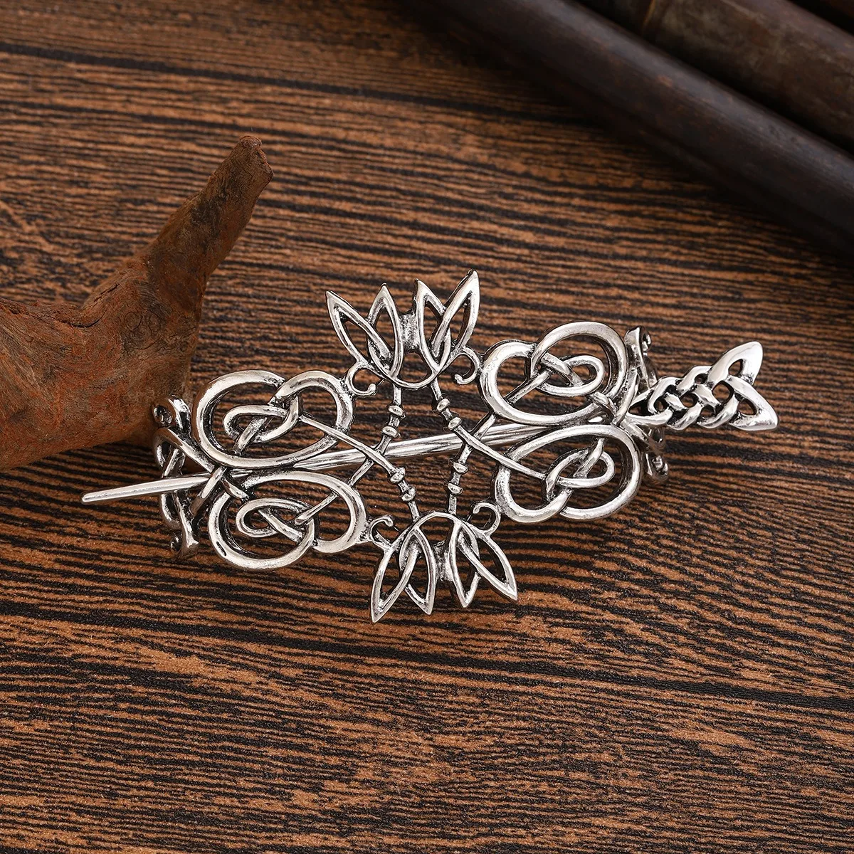 1pc Retro Metall Blume Blatt Eingewickelt Haarnadel Nische Keltische Muster Haarnadel Mittelalterlichen Stil Retro Party Personalisierte Kopfbedeckung – Detail 7