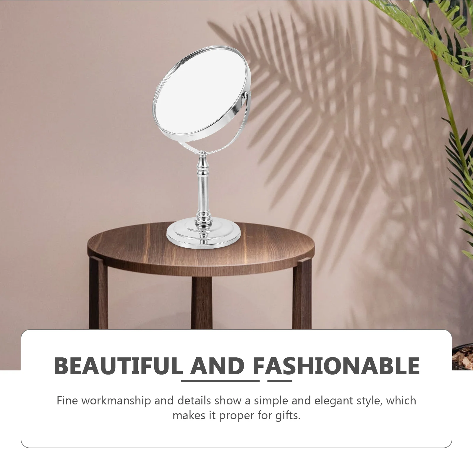 กระจกแต่งหน้าตั้งโต๊ะ 1 ชิ้น กระจกสองด้านแบบหมุนได้ ทำจากโลหะ ให้พื้นผิวเรียบเนียน สะท้อนภาพคมชัด