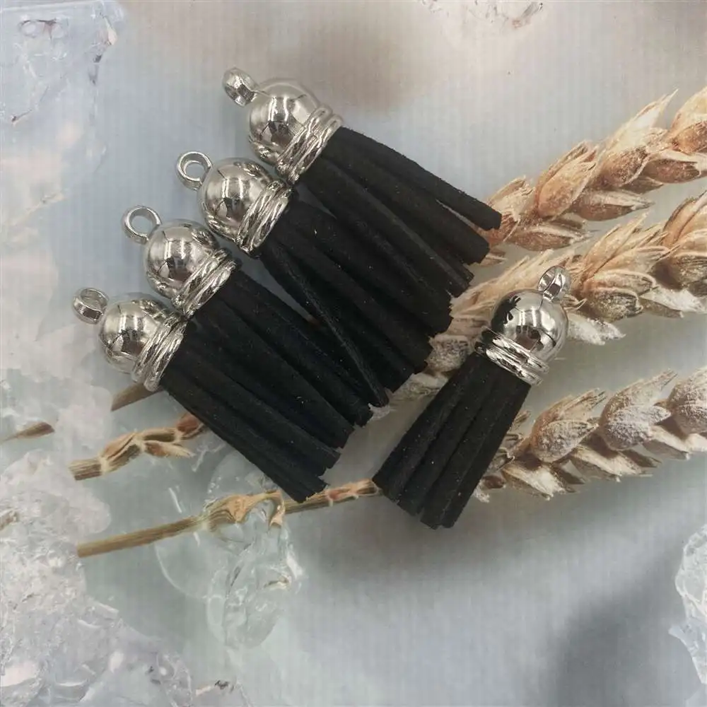 5 ~ 60 sztuk 38mm Sliver kapelusz głowy Suede Faux Leather Tassel dla brelok paski na telefon biżuteria lato DIY zawieszki Charms znalezienie