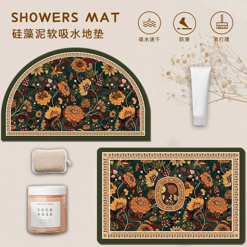 

Semi-circular Bathroom Water Absorbent Quick-dry Toilet Entrance Diatomaceous Earth Non-slip Door Mat Floor Carpet Cover Cushion