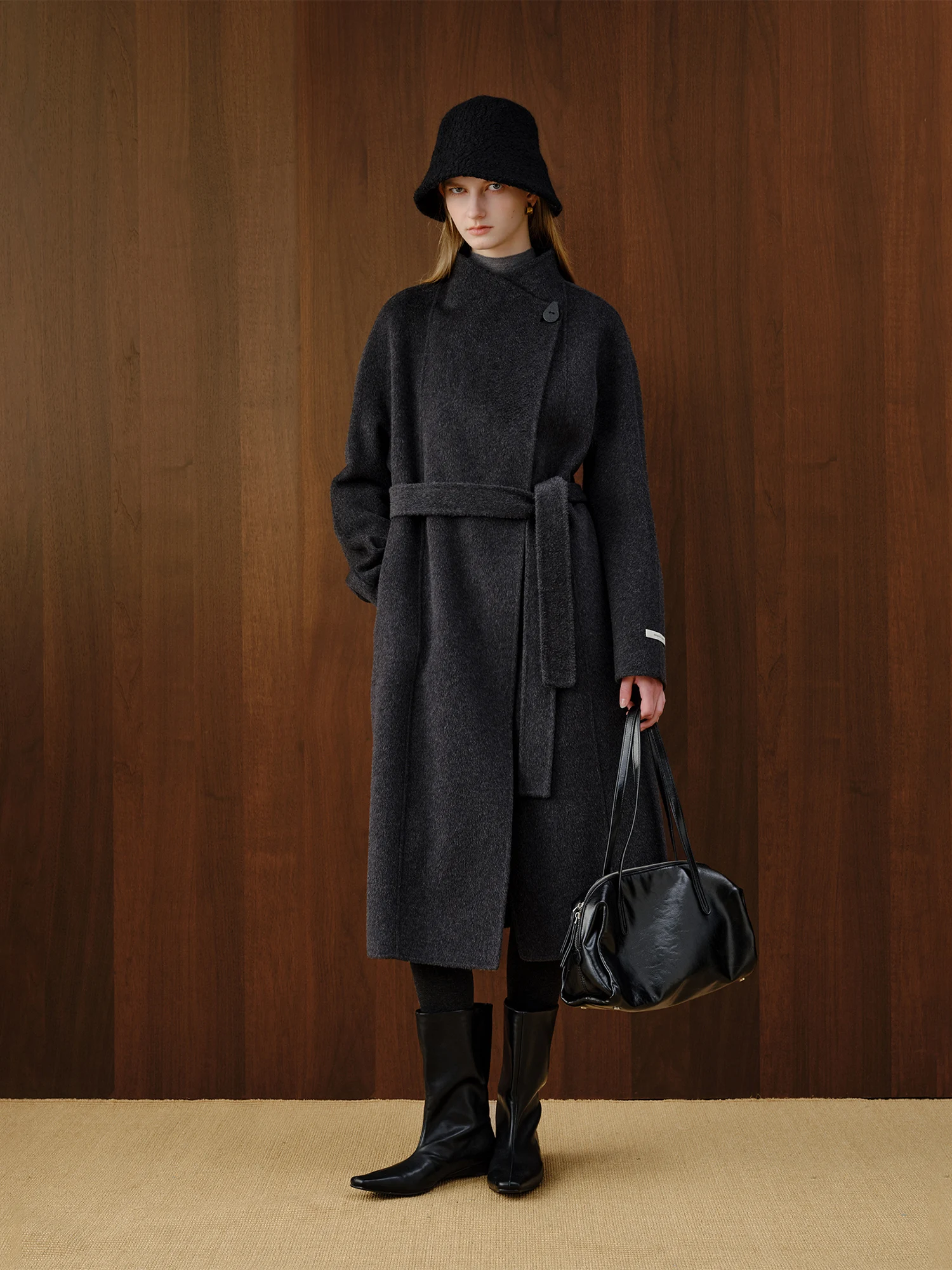ZIQIAO Petite Size Winter Women's White Camel Wool Blend Coat Petite Length Tweed Overcoat for Small Size Slim Fit Outerwear