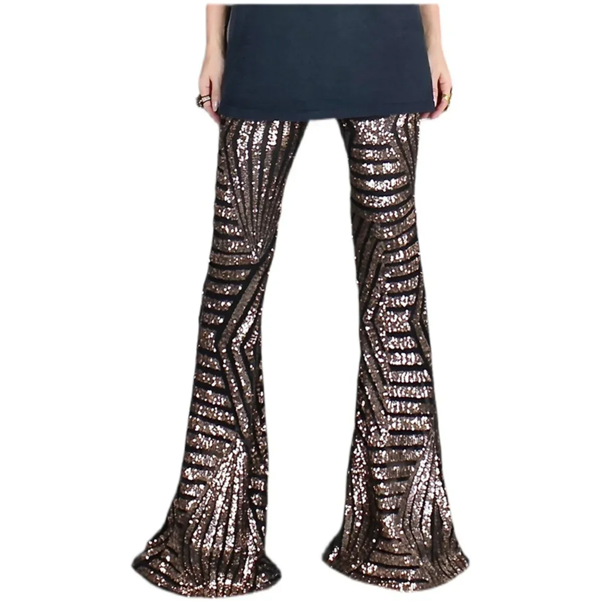 New women's sequined high waisted flared slimming wide leg casual pants Sequeined pants