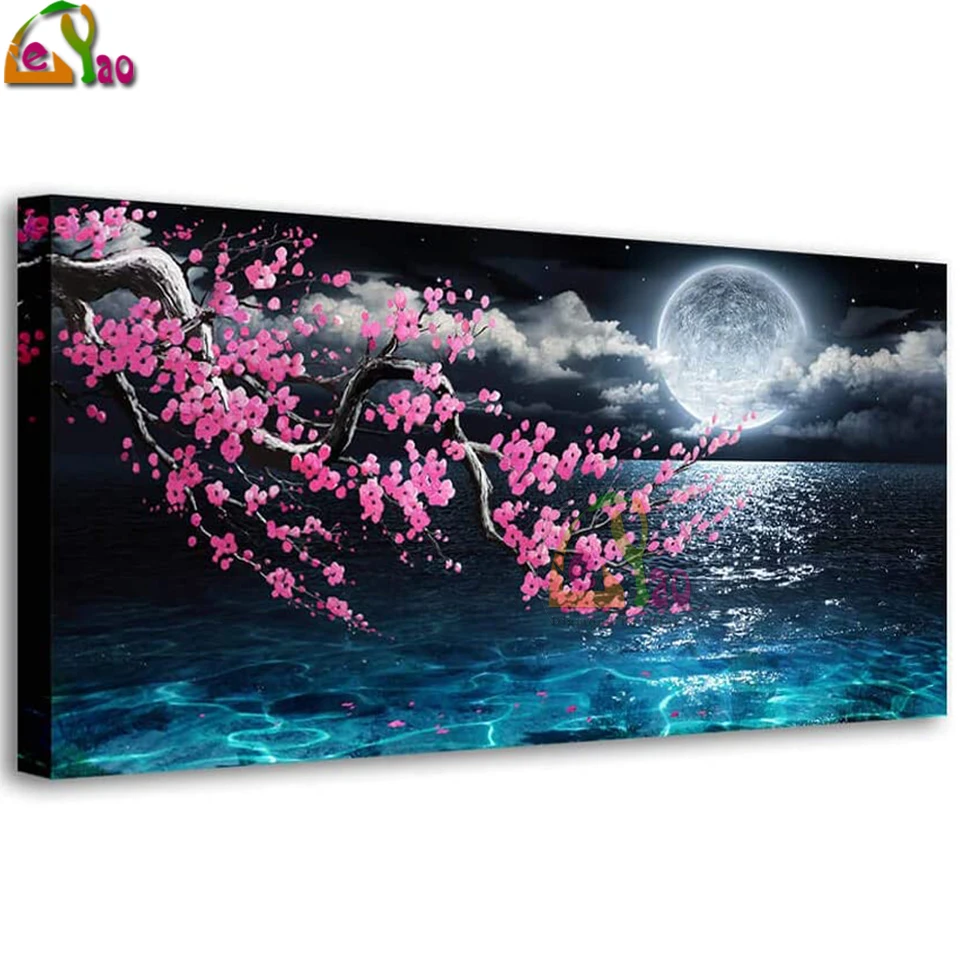 

5D DIY Diamond Painting Plum blossom moon ocean art Picture Full Square/Round Diamond Mosaic Resin Embroidery Crafts Home Decor