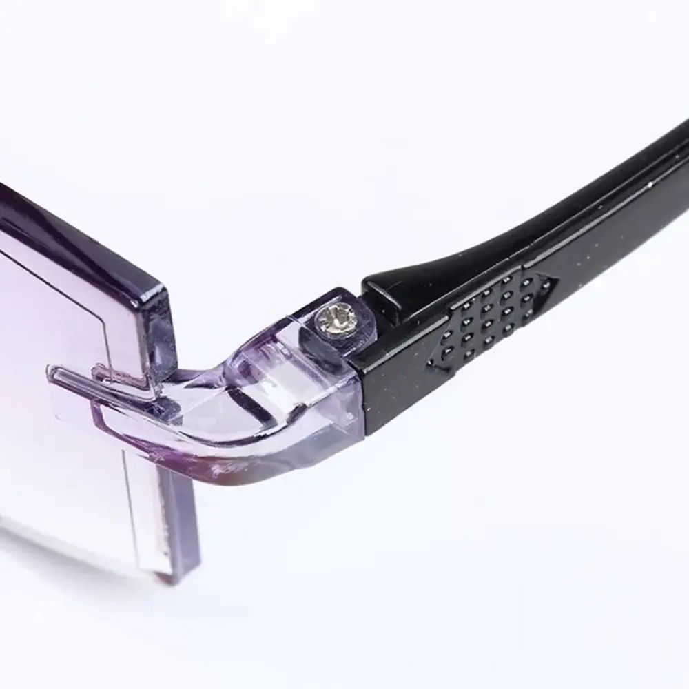 PC Reading Glasses Strength: 1.0~4.0x Black+Blue Rimless Eyeglasses Rectangle Multifocal Anti Eyestrain Reading Glasses