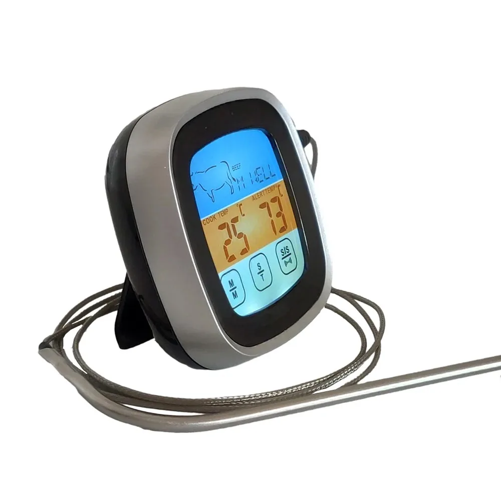 Touch Screen Meat Temperature Probe with Long Probe Electronic BBQ Temperature Gauge Timer Magnetic Digital Meat Thermometer