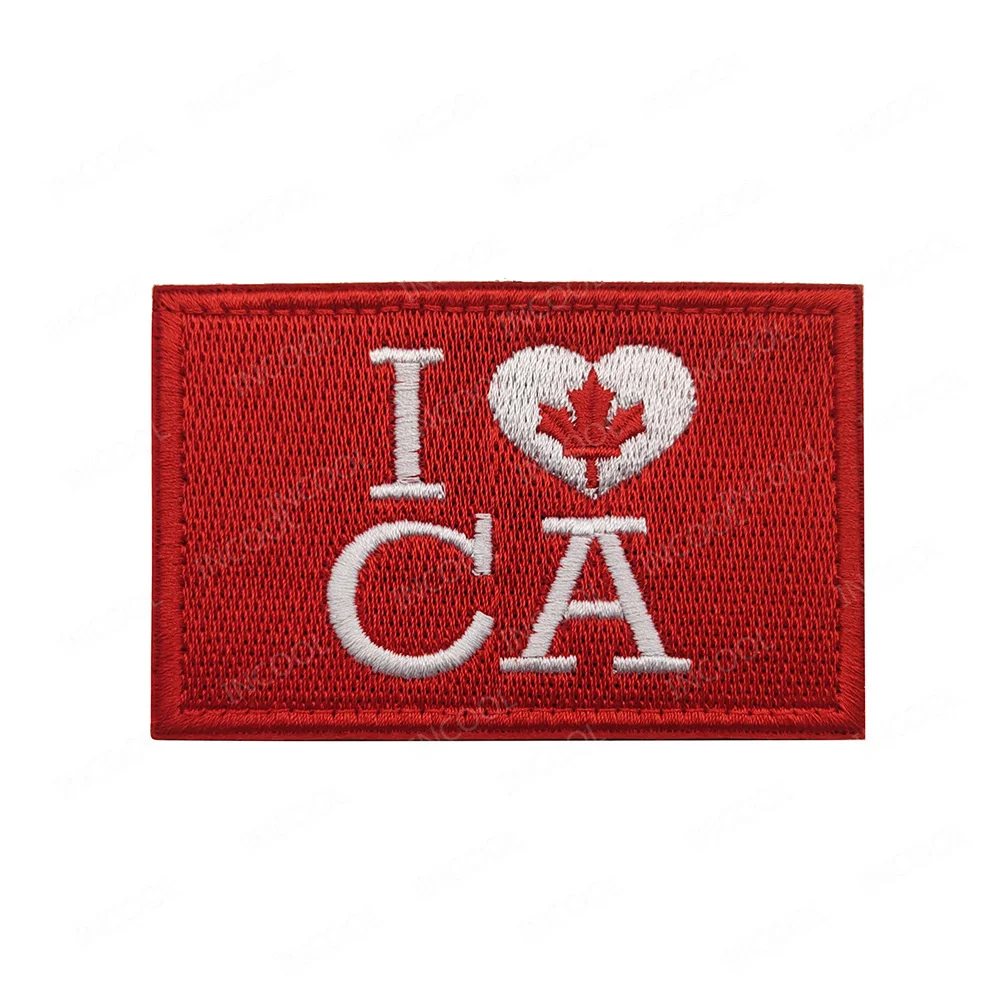 I Love Canada Flag Embroidered Patches Maple Leaf CA Canadian Flags Stickers Chevron Appliqued For Clothing Backpack