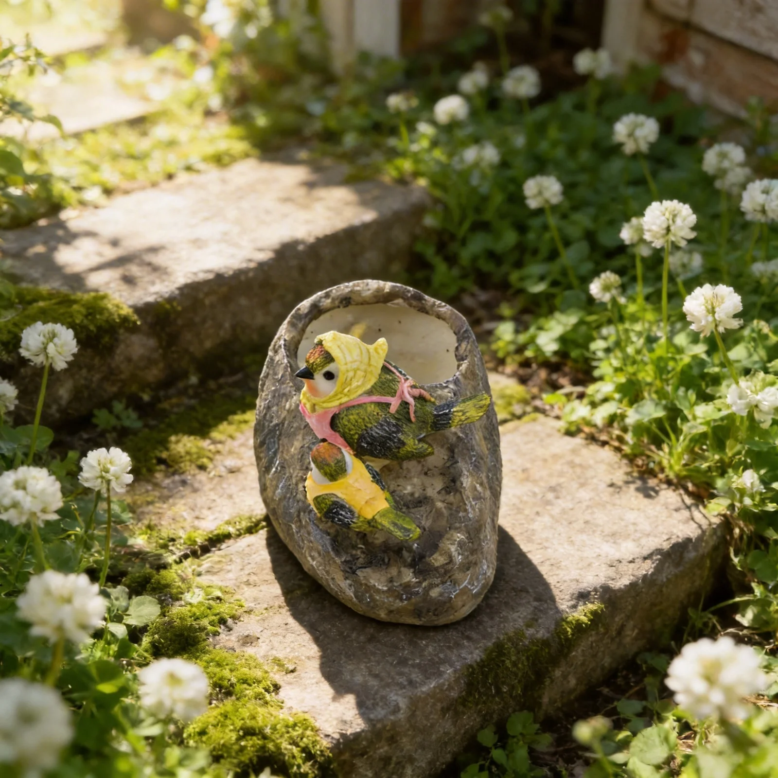 Artistic resin flowerpot featuring bird design weather resistant and perfect for garden patio or indoor plant decoration