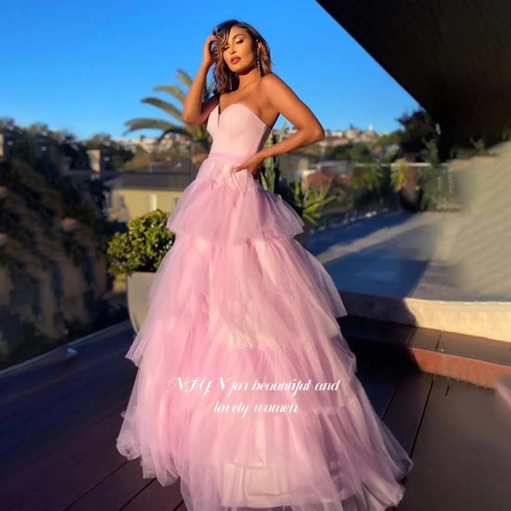 NFYN Sweetheart Prom Dress Party Dress with Multilayers Evening Gowns Pink Princess Gowns for Arabic Women vestidos Customized