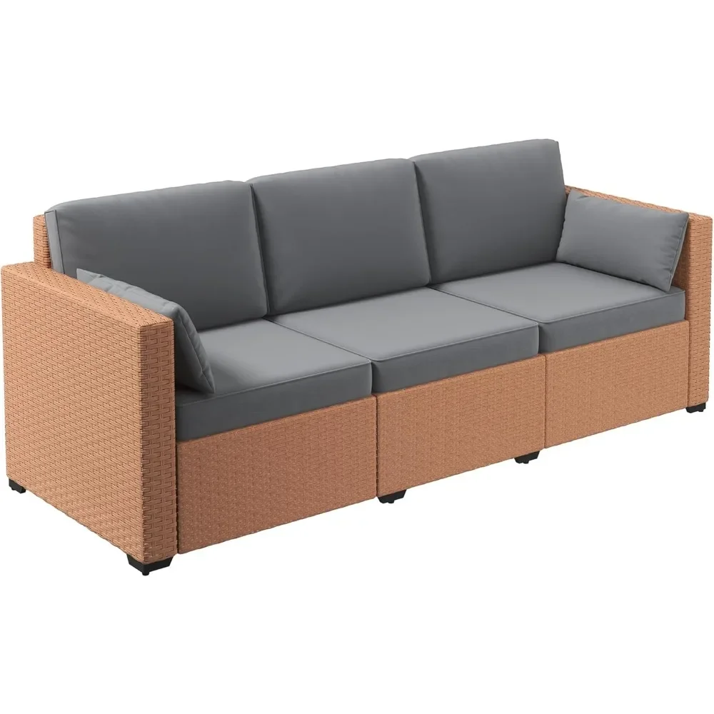 

Wicker Patio Couch, PE Rattan 3-Seat Sofa, Outdoor Furniture, Deep Seating, Cushions, Steel Frame
