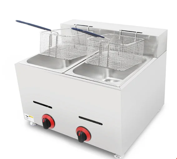 Tabletop 2 tank 2 Basket Chicken Food Chips Fryer Machine Gas Small Gas Fryer Gas Fryer Commercial Double tank