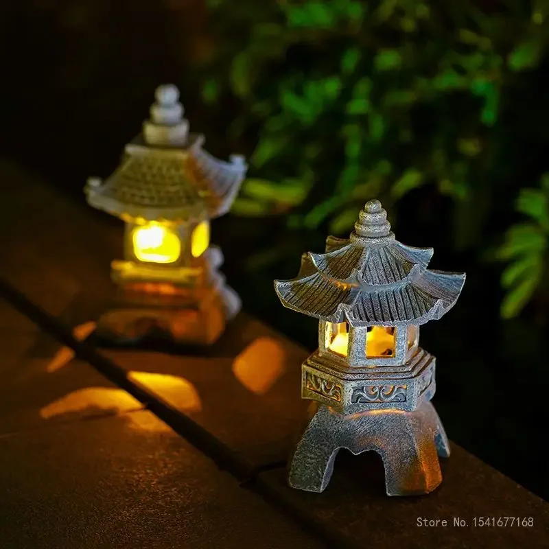 Chinese Creative Charging Solar Lantern, Imitation Stone Pagoda, Interior Landscape, Night Lantern, Shooting Decor, 1Pc