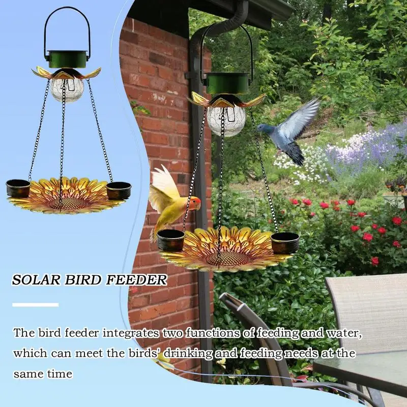 

Solar Light Bird Feeder Metal Bird Feeder Solar Powered 2 In 1 Weather Resistant Drinking & Feeding Station Garden Decoration