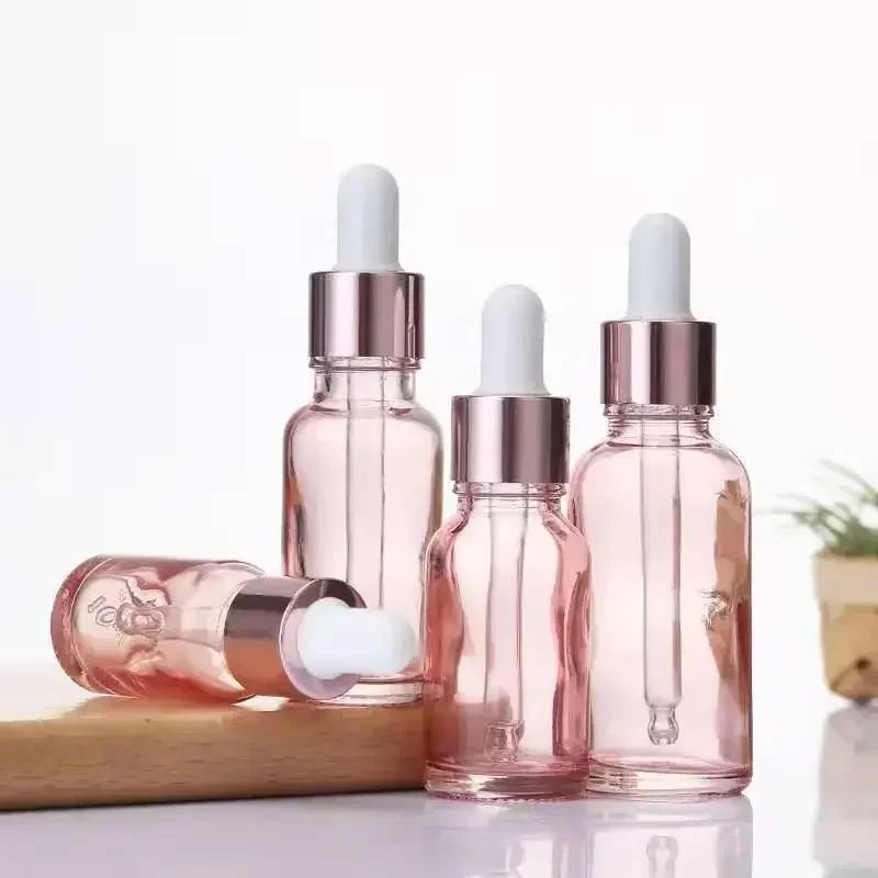 10pcs 5/10/15/20/30ml/50ml/100ml Pink Empty Glass Dropper Bottle Essential Oil Aromatherapy Liquid Reagent Refillable Container