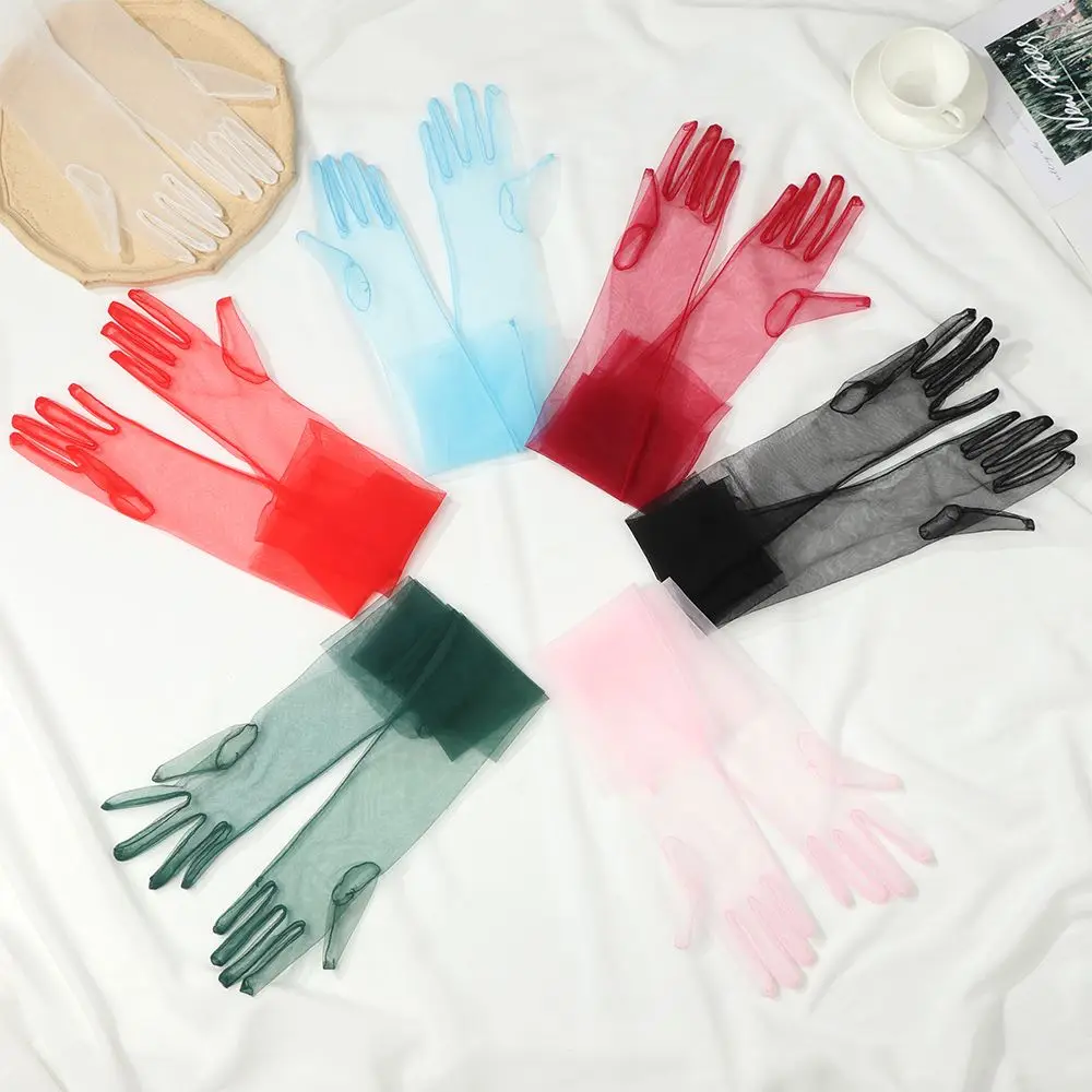 1 Pair New Fashion Evening Prom Decor Ultra Thin Bridal Gown Mittens Wedding Bridal Gloves Tulle Gloves Party Dress