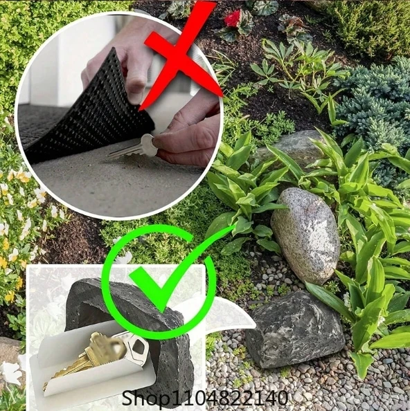 屋外中庭隠し玄関先キーボックスシミュレーション小さな石の装飾