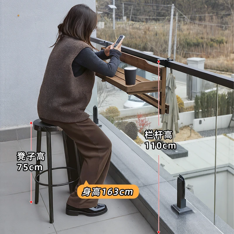 Small apartment balcony railing hanging table Modern simple creative leisure small bar table Solid wood guardrail hanging bar