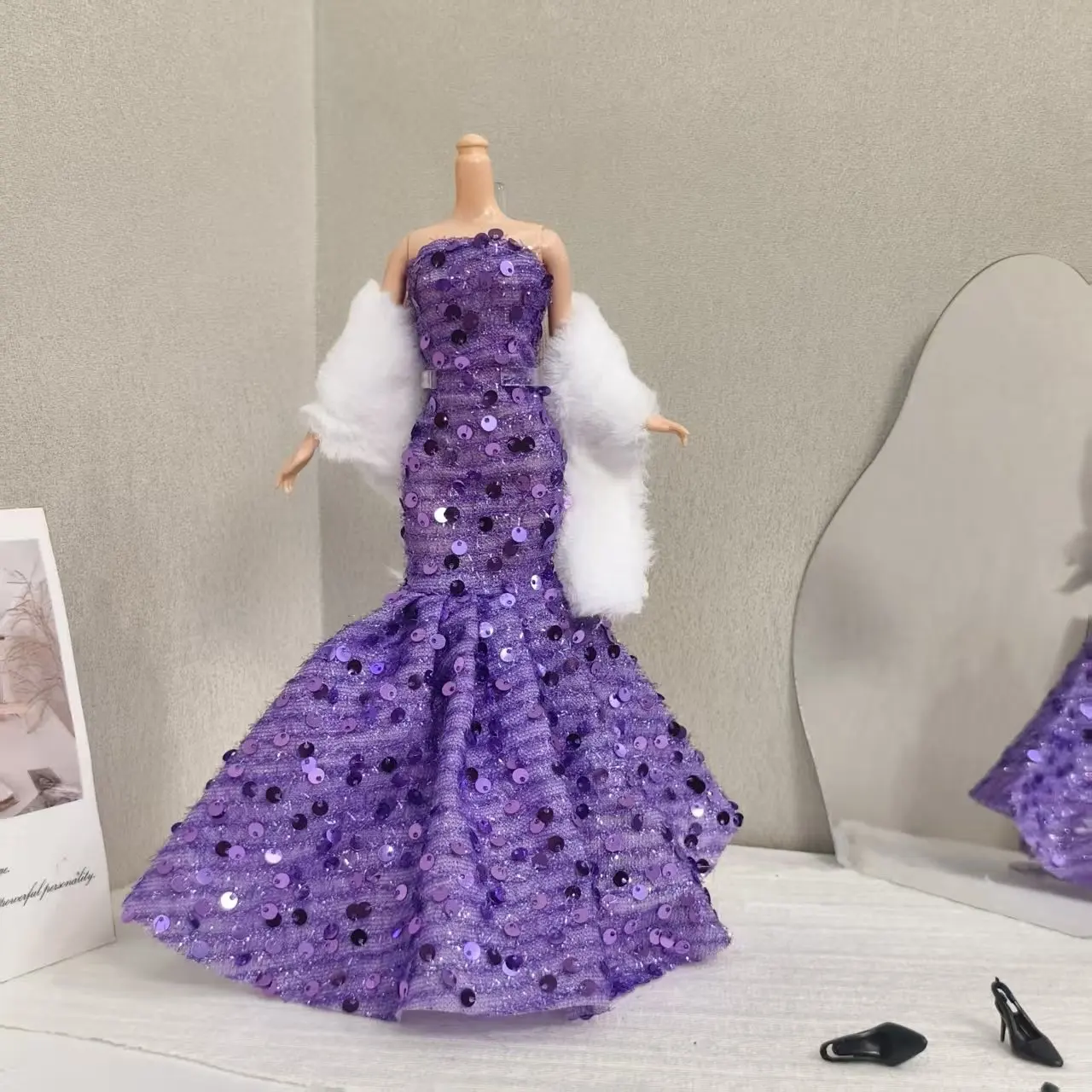 30cm Doll Clothes Accessories Fashion Sequin Evening Dress + Shawl Exquisite Fishtail Dress For 1/6 BJD Xinyi Supermodel Doll
