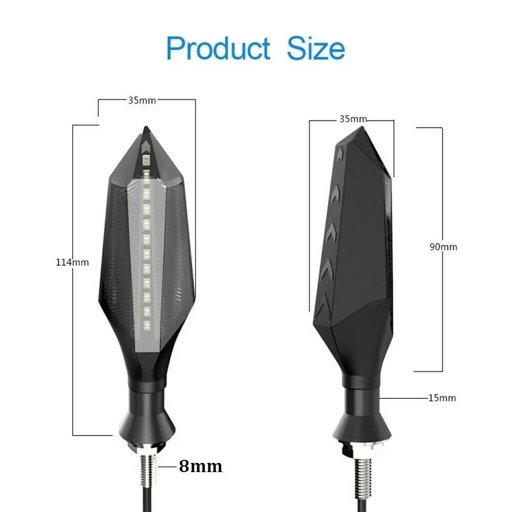 قطعتان من مصابيح إشارة الانعطاف للدراجات النارية ثنائية اللون 12 فولت، فرامل فلاش متدفقة عالمية وDRL، سهلة التركيب