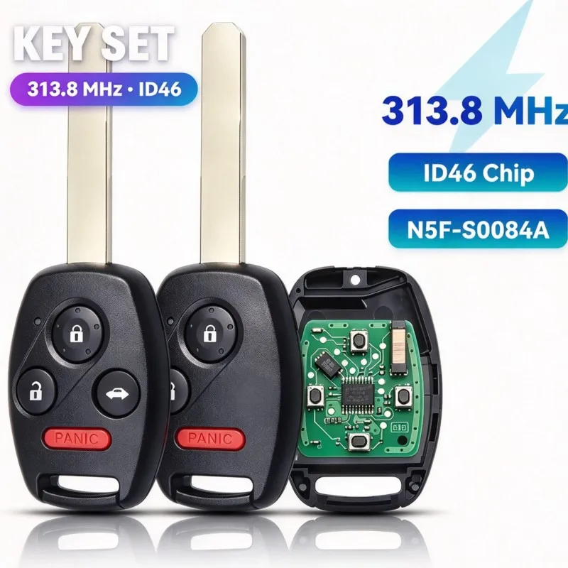 313.8MHz 3/4 Buttons Remote Car Key For Honda Civic 2006 2007 2008 2009 2010 2011 PCF7961 Chip N5F-S0084A