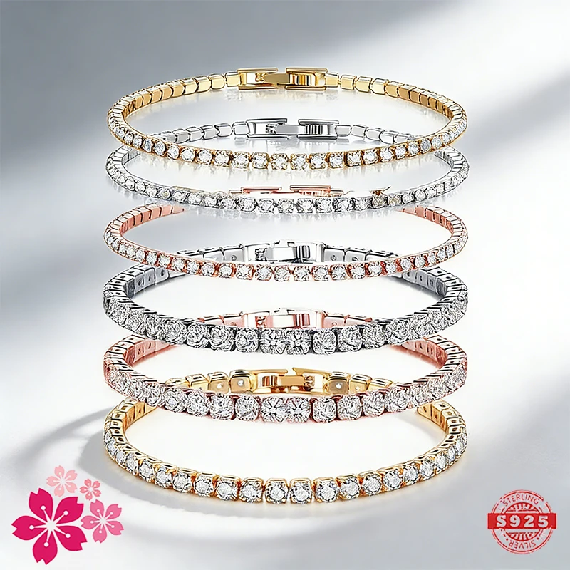 

Shining Zircon 925 Sterling Silver Bracelet Elegant Minimalist Design Perfect for Daily Wear and Casual Outfits