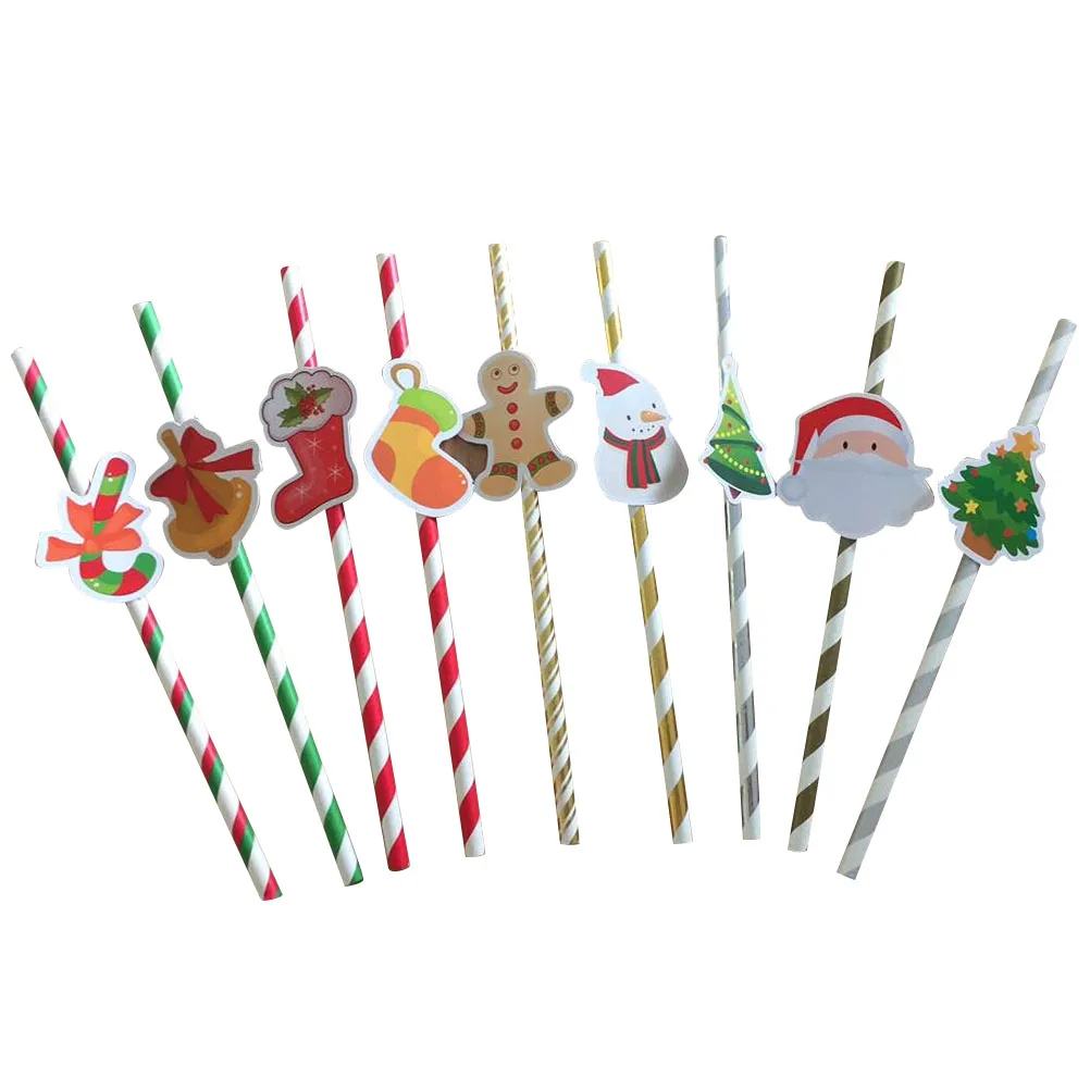 

50 Pcs Cake Decorations Straw Mix Drinking Straws With Toppers Christmas Cartoon Cupcake