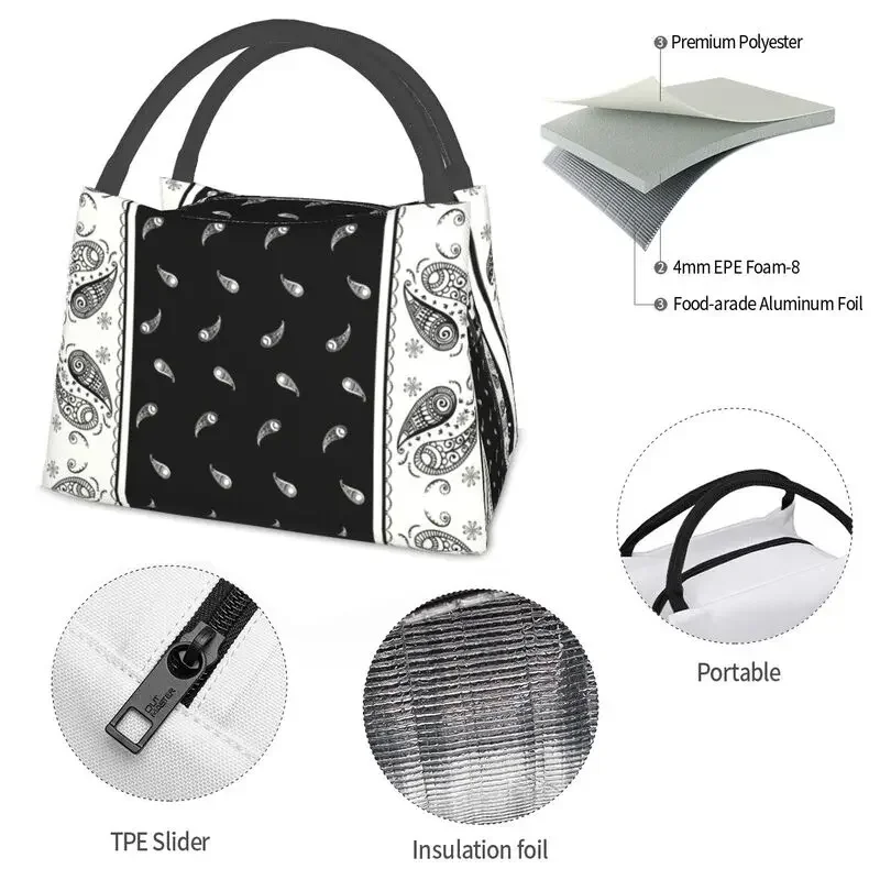 Custom Classic Paisley Bandana Pattern Lunch Bag Women Thermal Cooler Insulated Lunch Box for Picnic Camping Work Travel