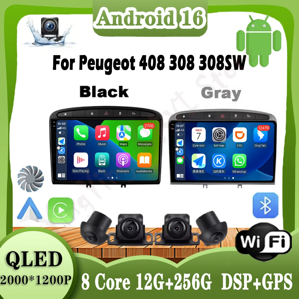 9 "أندرويد 16 السيارات Carplay لبيجو 408 308 308SW راديو السيارة ستيريو الوسائط المتعددة مشغل فيديو GPS BT DSP 4G WIFI