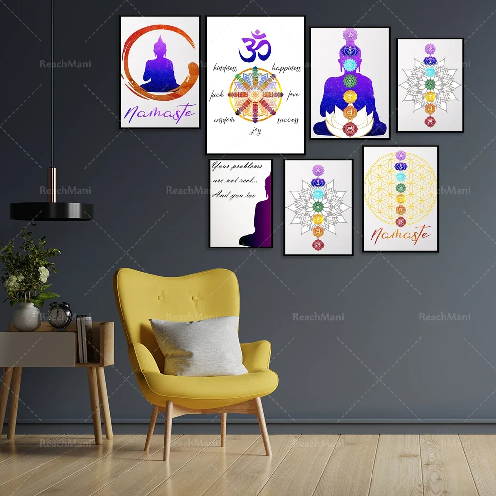 7 Chakra Lotus Zen Wall Art, Crown Chakra Zen Yoga Poster, 7 Chakra Mindfulness Buddha Wall Art Aesthetics Reiki Room Decoration