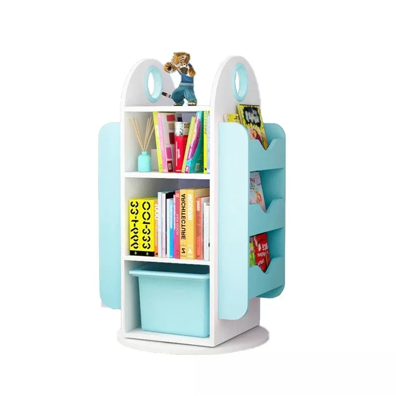 Creative solid wood rotating bookshelf household floor toy storage small bookcase storage rack