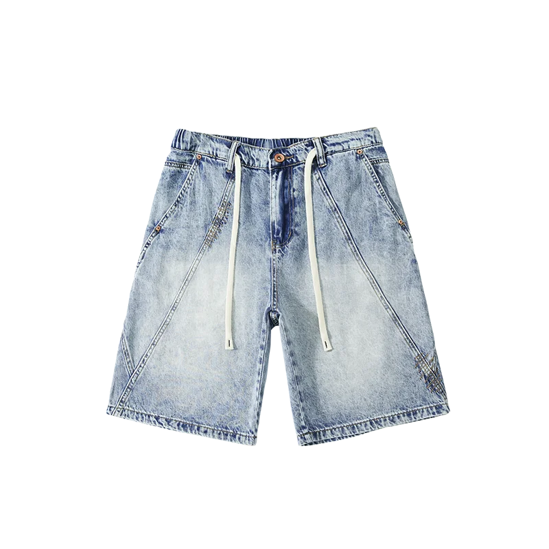 

XY9940 Trendy casual American vintage denim shorts men's summer thin section personalized multi light blue five-minute pants