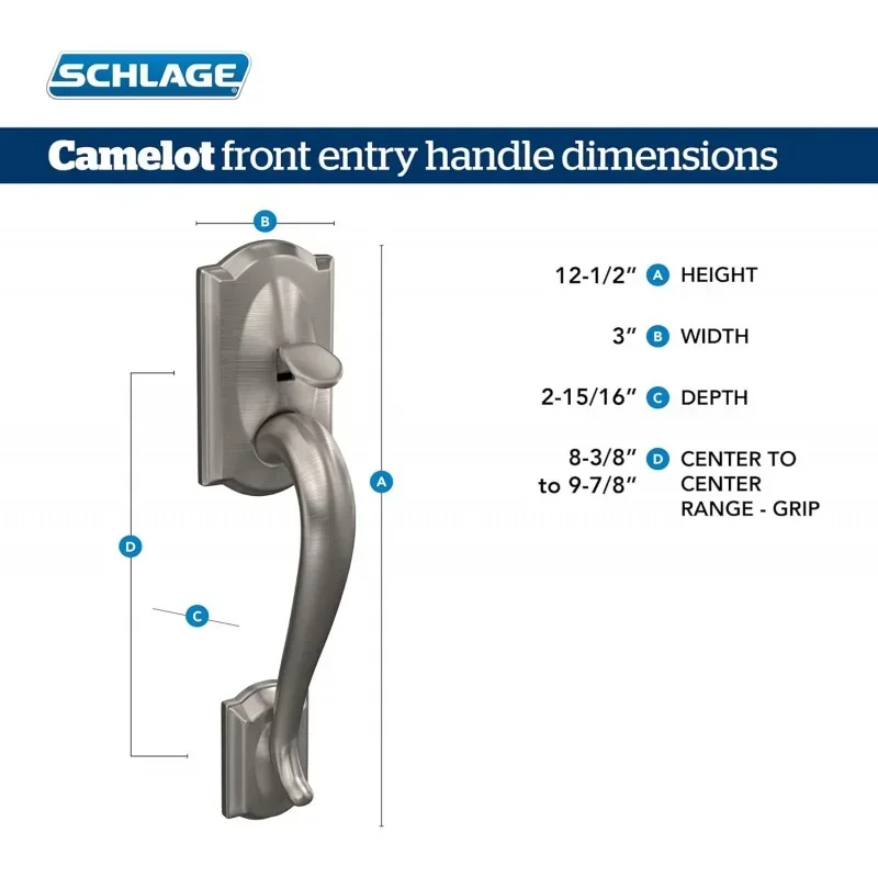 FE285 CAM 505 GEO 605 Camelot Front Entry Handleset with Georgian Knob, Lower Half Grip, Brass