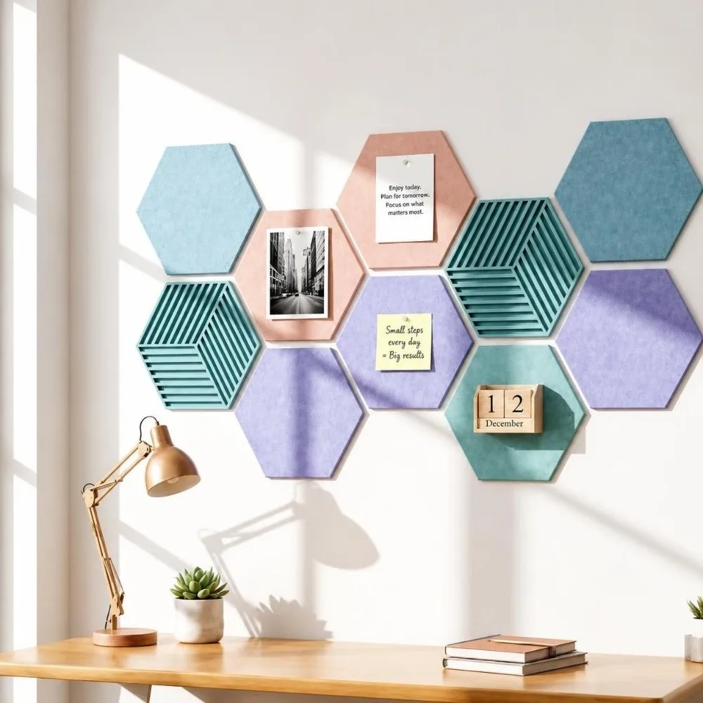1 Set New Polyester Fiber Acoustic Panel Hexagonal Decorative Soundproof Wall Panel Sound Absorbing Board Office