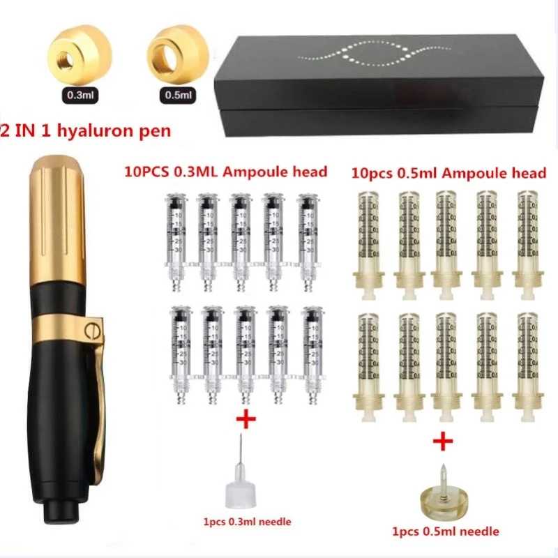 

2019 New High Pressure Hyaluronic Pen 2 in 1 hyaluron injection Pen For Anti Wrinkle Lifting Lip hyaluron gun 0.3ml &0.5ml head