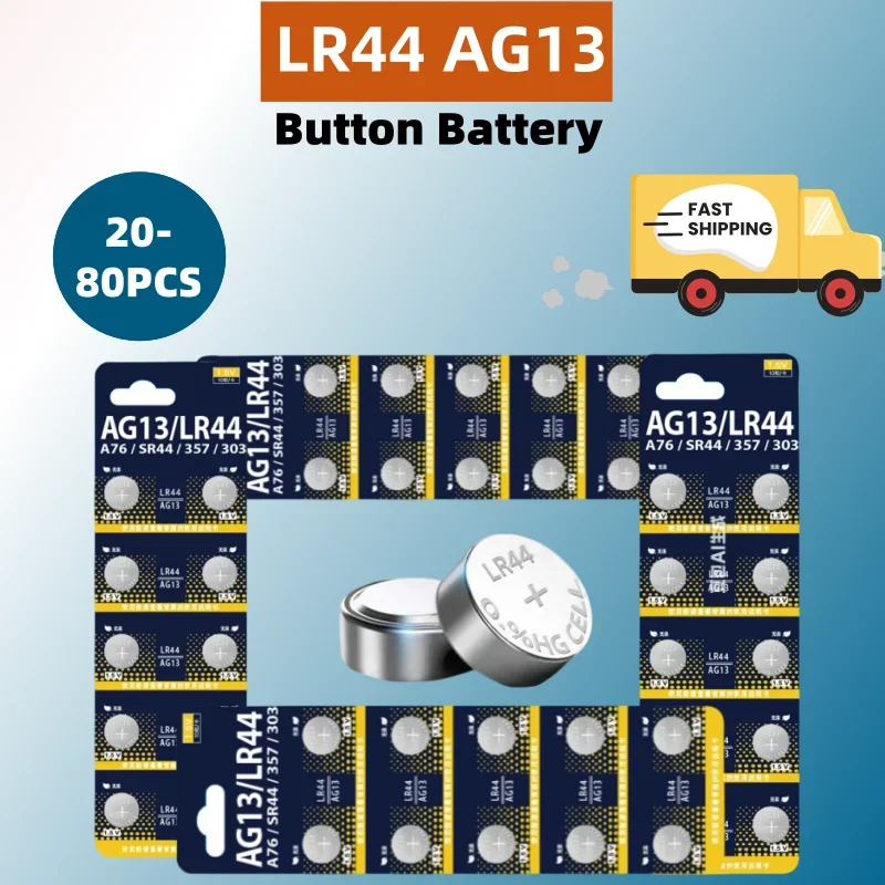 Button Cell Battery LR44 AG13 1.55V Coin Cell, 357 SR44 LR1154 SR44SW SR1154 SP76 For Watch Toy Remote Control