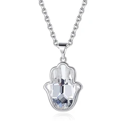 New Fatima Hand Pendant Necklace for Women Girls Fancy Stone Original from Austria Silver Color Friends Birthday Jewelry
