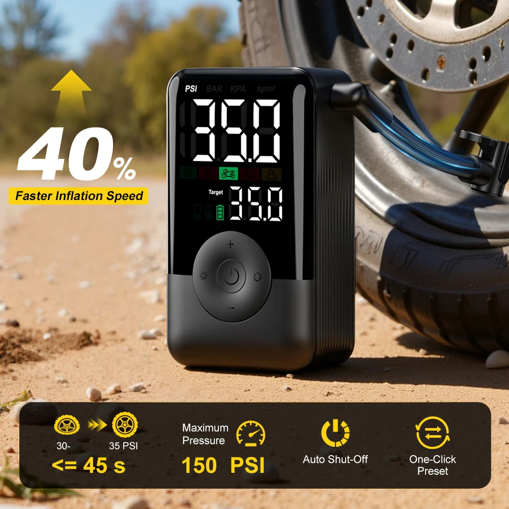 Portable Cordless Electric Air Pump Tire Inflator Rechargeable Multifunctional Compressor 150PSI for Car Motorbike Bicycle Ball