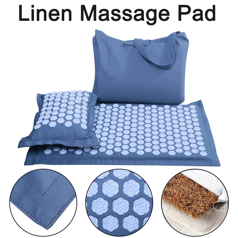 Linen Acupressure Massage Mat Cushion Yoga Pad Relieve Muscle Pain Relief Buckwheat Husk Pillow Back Body Spike Elastic Sponge